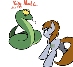 Size: 1085x987 | Tagged: safe, artist:neuro, imported from derpibooru, oc, oc only, oc:king nood.l., oc:littlepip, pony, snake, unicorn, fallout equestria, boss battle, butt, crown, danger noodle, duel, eye contact, female, jewelry, king, looking at each other, mare, nose wrinkle, plot, regalia, simple background, snek, tongue out, transparent background
