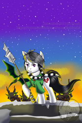 Size: 1000x1500 | Tagged: safe, artist:jbcblanks, imported from derpibooru, oc, oc only, earth pony, pony, timber wolf, soft shading, spear, stars, weapon