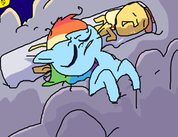 Size: 756x580 | Tagged: safe, imported from derpibooru, applejack, rainbow dash, body pillow, sleeping