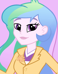 Size: 434x554 | Tagged: safe, imported from derpibooru, princess celestia, equestria girls, bust, cute, cutelestia, female, looking at you, official, pink background, principal celestia, simple background, smiling, solo