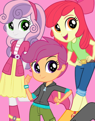 Size: 434x554 | Tagged: safe, imported from derpibooru, apple bloom, scootaloo, sweetie belle, equestria girls, adorabloom, cute, cutealoo, cutie mark crusaders, diasweetes, hasbro, official, trio