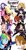 Size: 708x1342 | Tagged: safe, artist:m.y., imported from derpibooru, applejack, fluttershy, pinkie pie, rainbow dash, rarity, sunset shimmer, twilight sparkle, equestria girls, akiyama mio, battle of the bands, blackletter, crossover, electric guitar, guitar, heavy metal, hirasawa yui, humane five, humane seven, humane six, k-on, keyboard, kotobuki tsumugi, metal, musical instrument, nakano azusa, pixiv, rock (music), simple background, sunset shredder, tainaka ritsu