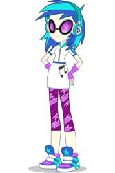 Size: 1030x1546 | Tagged: safe, imported from derpibooru, dj pon-3, vinyl scratch, equestria girls, clothes, female, fingerless gloves, glasses, gloves, hand on hip, headphones, leggings, music notes, official, shoes, simple background, sneakers, solo, transparent background, vector, vinyl's glasses