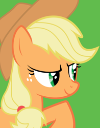 Size: 434x554 | Tagged: safe, imported from derpibooru, applejack, earth pony, pony, bust, female, green background, official, raised hoof, simple background, smiling, solo