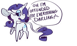 Size: 1280x780 | Tagged: dead source, safe, artist:alaggi, imported from derpibooru, rarity, classical unicorn, pony, unicorn, female, leonine tail, marshmelodrama, offended, raised hoof, simple background, solo, transparent background, unshorn fetlocks