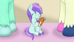 Size: 2432x1408 | Tagged: safe, artist:dinkyuniverse, imported from derpibooru, bon bon, liza doolots, lyra heartstrings, petunia, sweetie drops, tootsie flute, pony, unicorn, a flurry of emotions, chest fluff, cute, female, filly, foal, happy, lesbian, lyrabon, lyrabontoots family, magical lesbian spawn, offspring, parent, parent:bon bon, parent:lyra heartstrings, parents:lyrabon, shipping, tootsie cute, toy, unshorn fetlocks