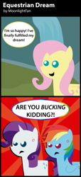 Size: 1371x3016 | Tagged: safe, artist:littletigressda, artist:moonlightfan, imported from derpibooru, fluttershy, rainbow dash, rarity, fluttershy leans in, angry, comic, cross-popping veins, happy, pointy ponies, text