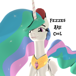 Size: 2157x2157 | Tagged: safe, artist:goatcanon, imported from derpibooru, princess celestia, alicorn, pony, 3d, doctor who, female, fez, hat, mare, simple background, solo, source filmmaker, square, white background