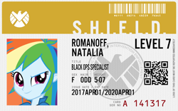 Size: 1920x1200 | Tagged: safe, imported from derpibooru, rainbow dash, equestria girls, agents of shield, ashleigh ball, black widow (marvel), id, id card, voice actor joke