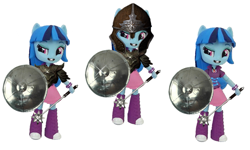 Size: 919x552 | Tagged: safe, artist:whatthehell!?, edit, imported from derpibooru, screencap, sonata dusk, equestria girls, armor, doll, equestria girls minis, eqventures of the minis, female, irl, mace, multeity, photo, school of sonatas, shield, toy, triality, trio, weapon