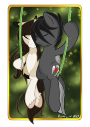 Size: 648x909 | Tagged: safe, artist:humble-ravenwolf, imported from derpibooru, oc, oc only, oc:adelle, oc:ravenhoof, pegasus, pony, unicorn, couple, cuddling, ravelle, vine