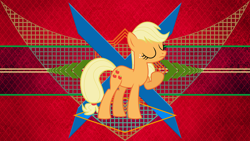 Size: 3840x2160 | Tagged: safe, artist:kamyk962, artist:laszlvfx, edit, imported from derpibooru, applejack, pony, eyes closed, female, hatless, high res, missing accessory, solo, wallpaper, wallpaper edit