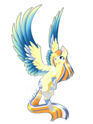 Size: 1024x1365 | Tagged: safe, artist:fuyusfox, imported from derpibooru, oc, oc only, oc:logan aeir, pegasus, pony, blue eyes, commission, cute, ear fluff, female, flying, happy, looking up, mare, open mouth, outline, rainbow power, rainbow power-ified, signature, solo, spread wings, watermark, wing fluff, wings