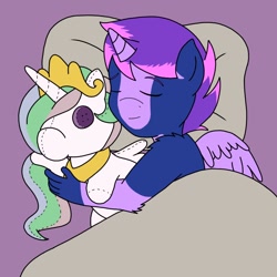 Size: 768x768 | Tagged: safe, artist:linedraweer, imported from derpibooru, princess celestia, oc, oc only, oc:blue cake, alicorn, anthro, alicorn oc, anthro oc, drool, female, plushie, redraw, request, sleeping, solo