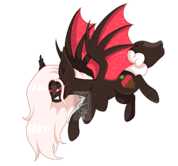 Size: 1611x1500 | Tagged: safe, artist:minelvi, imported from derpibooru, oc, oc only, oc:velvet shortcake, bat pony, pony, bat pony oc, bat wings, colored pupils, colored wings, female, gritted teeth, mare, multicolored wings, simple background, solo, transparent background, wings