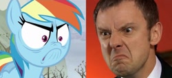 Size: 640x291 | Tagged: safe, edit, edited screencap, imported from derpibooru, screencap, rainbow dash, pony, tanks for the memories, :c, comparison, do i look angry, doctor who, frown, harold saxon, john simm, the master