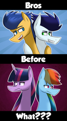 Size: 1132x2048 | Tagged: safe, artist:sapphireartemis, imported from derpibooru, flash sentry, rainbow dash, soarin', twilight sparkle, pony, female, flashlight, male, shipping, soarindash, straight