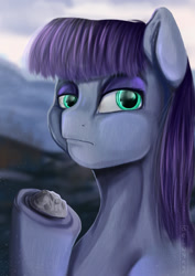 Size: 850x1200 | Tagged: safe, artist:aelwyng, imported from derpibooru, boulder (pet), maud pie, earth pony, pony, boulder (g4), duo, female, lidded eyes, mare, rock