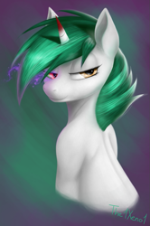 Size: 605x909 | Tagged: safe, artist:the1xeno1, imported from derpibooru, oc, oc only, pony, unicorn, dark magic, female, heterochromia, magic, mare, solo, sombra eyes