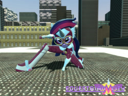 Size: 1024x768 | Tagged: safe, artist:hanakofairhall, imported from derpibooru, masked matter-horn, twilight sparkle, equestria girls, 3d, equestrian city, female, gmod, power ponies, solo, superhero landing