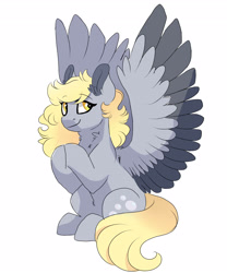 Size: 3000x3600 | Tagged: safe, artist:scarletskitty12, imported from derpibooru, derpy hooves, pegasus, pony, alternate hairstyle, cute, female, large wings, mare, simple background, sitting, smiling, solo, spread wings, white background, wings