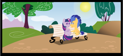 Size: 603x275 | Tagged: safe, artist:shujiwakahisaa, edit, imported from derpibooru, flash sentry, twilight sparkle, alicorn, pony, comic:the magic of pregnancy, bench, cropped, female, flashlight, male, mare, nuzzling, pointy ponies, pregnant, shipping, spread wings, stallion, straight, twilight sparkle (alicorn), wings