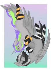 Size: 574x798 | Tagged: safe, artist:artsypete, imported from derpibooru, oc, oc only, oc:frenzy nuke, oc:stripes, pegasus, pony, unicorn, clothes, falling, female, male, mare, oc x oc, shipping, socks, stallion, straight, striped socks