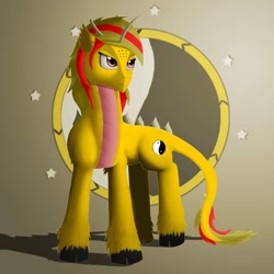 Size: 1024x1024 | Tagged: safe, artist:casparraillen, imported from derpibooru, oc, oc only, oc:xu lin, dragon, hybrid, chinese, cutie mark, female, hooves, horn, horns, scales, shadow, solo, stars, xu lin, yellow, yin-yang