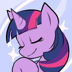 Size: 500x500 | Tagged: safe, artist:morgana, imported from derpibooru, twilight sparkle, pony, bust, eyes closed, female, portrait, smiling, solo