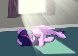 Size: 2200x1600 | Tagged: dead source, safe, artist:styroponyworks, imported from derpibooru, twilight sparkle, alicorn, pony, behaving like a cat, crepuscular rays, female, lying down, mare, on side, side, solo, sunlight, twilight sparkle (alicorn), window