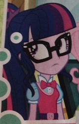 Size: 349x548 | Tagged: safe, imported from derpibooru, fluttershy, sci-twi, twilight sparkle, epic fails (equestria girls), eqg summertime shorts, equestria girls, bowtie, comic, female, glasses, magazine, official, official comic, solo focus, united kingdom