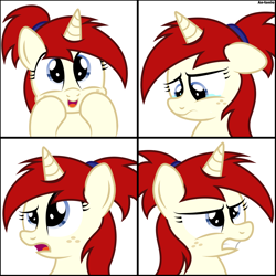 Size: 5000x5000 | Tagged: safe, artist:an-tonio, derpibooru exclusive, imported from derpibooru, oc, oc only, oc:silver draw, pony, unicorn, absurd resolution, angry, confusion, crying, freckles, gritted teeth, hairband, happy, open mouth, red hair, sad, smiling, solo, teary eyes