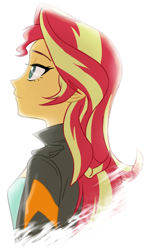 Size: 500x860 | Tagged: safe, artist:ta-na, imported from derpibooru, sunset shimmer, equestria girls, backlighting, clothes, female, jacket, leather jacket, simple background, solo, white background