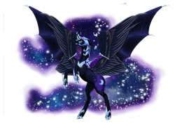 Size: 1024x724 | Tagged: safe, artist:oneiria-fylakas, imported from derpibooru, nightmare moon, alicorn, pony, female, galaxy mane, rearing, simple background, solo, transparent background