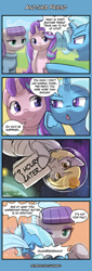 Size: 400x1180 | Tagged: safe, artist:lumineko, imported from derpibooru, derpy hooves, maud pie, starlight glimmer, trixie, earth pony, pegasus, pony, unicorn, rock solid friendship, 4koma, astronaut, comforting, comic, crying, dialogue, female, food, intermission, mare, muffin, ocular gushers, planet, smiling, space, spacesuit, time card, underhoof