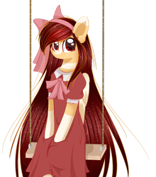 Size: 1024x1163 | Tagged: safe, artist:little-sketches, artist:php146, imported from derpibooru, oc, oc only, oc:yeri, pegasus, pony, clothes, colored pupils, cute, dress, eye clipping through hair, female, looking at you, mare, ocbetes, simple background, solo, swing, transparent background