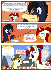 Size: 4000x5500 | Tagged: safe, artist:pananovich, imported from derpibooru, tag-a-long, oc, oc:shadowmoon, oc:silver draw, earth pony, pegasus, pony, unicorn, comic:b.d.s.m., absurd resolution, bag of money, comic, dialogue, female, filly guides, filly scouts, freckles, magic, male, mare, shadraw, stallion