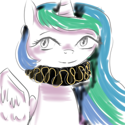 Size: 3000x3000 | Tagged: safe, artist:marittheoss, imported from derpibooru, princess celestia, alicorn, pony, clothes, female, mare, missing accessory, ruff (clothing), simple background, solo