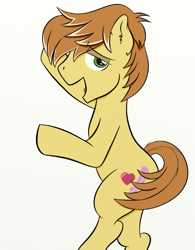 Size: 597x766 | Tagged: safe, artist:leapingriver, imported from derpibooru, feather bangs, pony, hard to say anything, bedroom eyes, ear fluff, lidded eyes, looking at you, lying down, male, on side, open mouth, scene interpretation, side, solo, stallion