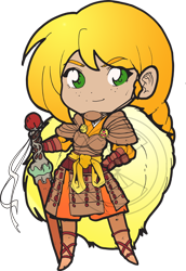 Size: 530x769 | Tagged: safe, artist:amypeterson, imported from derpibooru, applejack, human, armor, chibi, female, humanized, legend of the five rings, simple background, solo, sword, transparent background, watermark, weapon