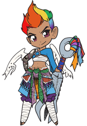 Size: 525x761 | Tagged: safe, artist:amypeterson, imported from derpibooru, rainbow dash, human, belly button, female, humanized, legend of the five rings, midriff, simple background, solo, transparent background, watermark, weapon