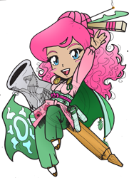 Size: 569x787 | Tagged: safe, artist:amypeterson, imported from derpibooru, pinkie pie, human, cannon, female, humanized, legend of the five rings, simple background, solo, transparent background, watermark