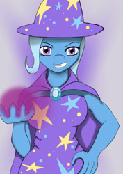 Size: 595x842 | Tagged: safe, artist:afhybrid, imported from derpibooru, trixie, anthro, unicorn, female, grin, magic, smiling, solo