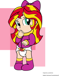Size: 1441x1871 | Tagged: safe, artist:crystal2riolu, artist:thunderdasher07, imported from derpibooru, sunset shimmer, equestria girls, baby, babyset shimmer, bow, cute, diaper, female, hnnng, human coloration, shimmerbetes, solo, younger