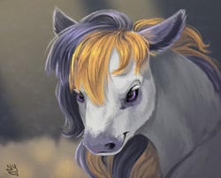Size: 1010x814 | Tagged: safe, artist:spirit-alu, imported from derpibooru, horse, pony, bust, hoers, portrait, purple eyes, realistic, smiling, solo