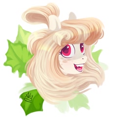 Size: 948x924 | Tagged: safe, artist:spirit-alu, imported from derpibooru, oc, oc only, pony, bust, colored pupils, heart eyes, leaves, open mouth, portrait, smiling, solo, wingding eyes