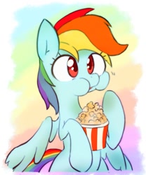 Size: 853x1024 | Tagged: safe, artist:akainu_pony, imported from derpibooru, rainbow dash, pegasus, pony, eating, female, food, mare, popcorn, puffy cheeks, solo