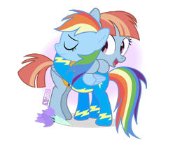 Size: 960x780 | Tagged: safe, artist:dm29, imported from derpibooru, rainbow dash, windy whistles, pegasus, pony, bouquet, clothes, hug, mother and daughter, mother's day, uniform, wonderbolts uniform