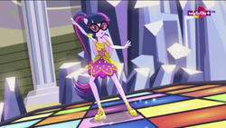 Size: 1600x900 | Tagged: safe, imported from derpibooru, screencap, sci-twi, twilight sparkle, dance magic, equestria girls, spoiler:eqg specials, dance magic (song), dancing, female, looking at you, ponied up, scitwilicorn, solo, teletoon