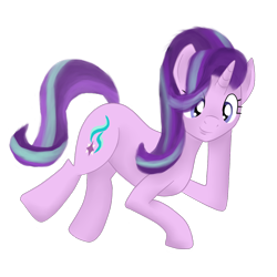 Size: 1100x1100 | Tagged: dead source, safe, artist:afterman, imported from derpibooru, starlight glimmer, pony, unicorn, cute, female, lying down, simple background, smiling, solo, transparent background